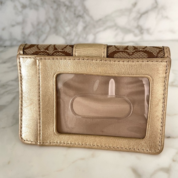 Vintage Coach Signature Card Case Wallet Khaki/Metallic Brown - Picture 11 of 13